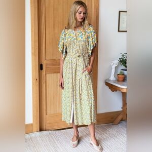 Emerson Fry Marion Button Patchwork Dress in Groves Orange Print